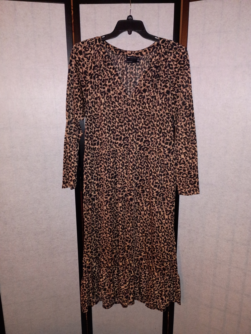 ASOS Leopard Print Long Sleeve Midi Dress - Brown/Black